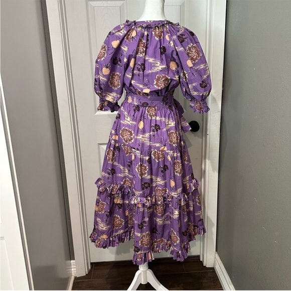 NWOT Ulla Johnson Dasha Popelin Ruffle Tier Purple Zinnia Floral Midi Dress - Picture 7 of 16
